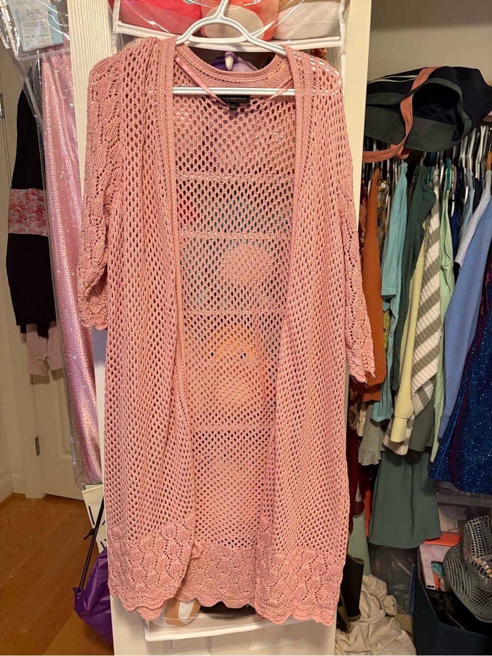 Lane Bryant Light Pink Crochet Openwork Cardigan